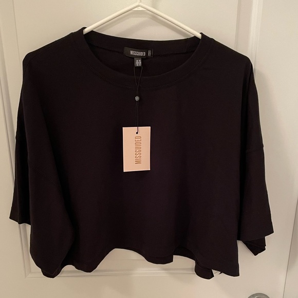 Missguided Drop Shoulder Oversized Black Crop Top Size 12 - Picture 5 of 8